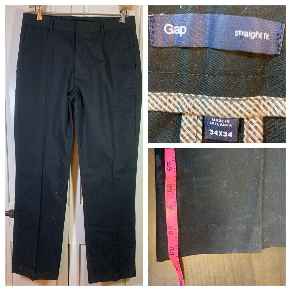 Gap Black Khakis Basic‎ Chinos Pants Mens 34x34 Flat Front Server Uniform